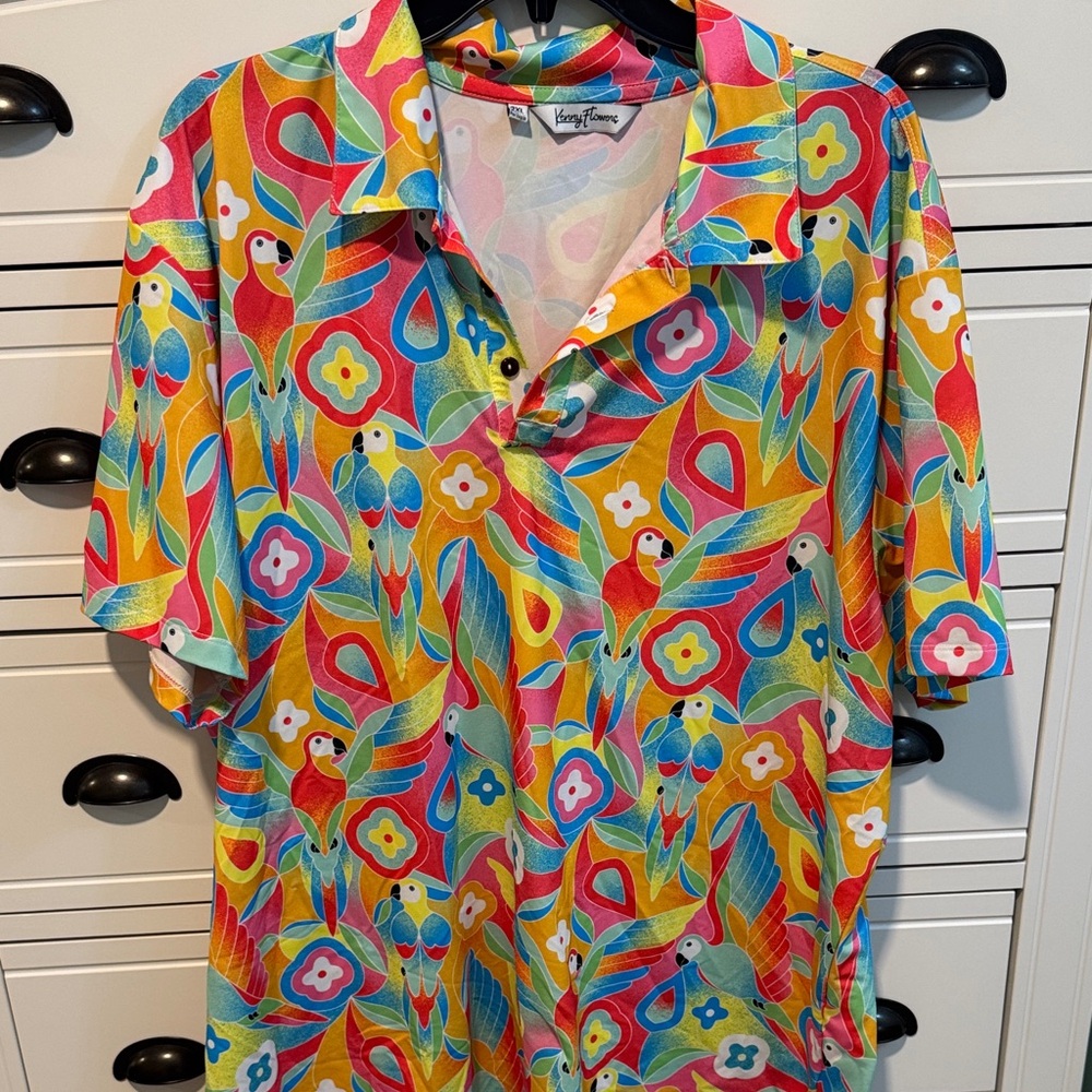 Kenny Flowers Parrots of the Caribbean golf shirt XXL